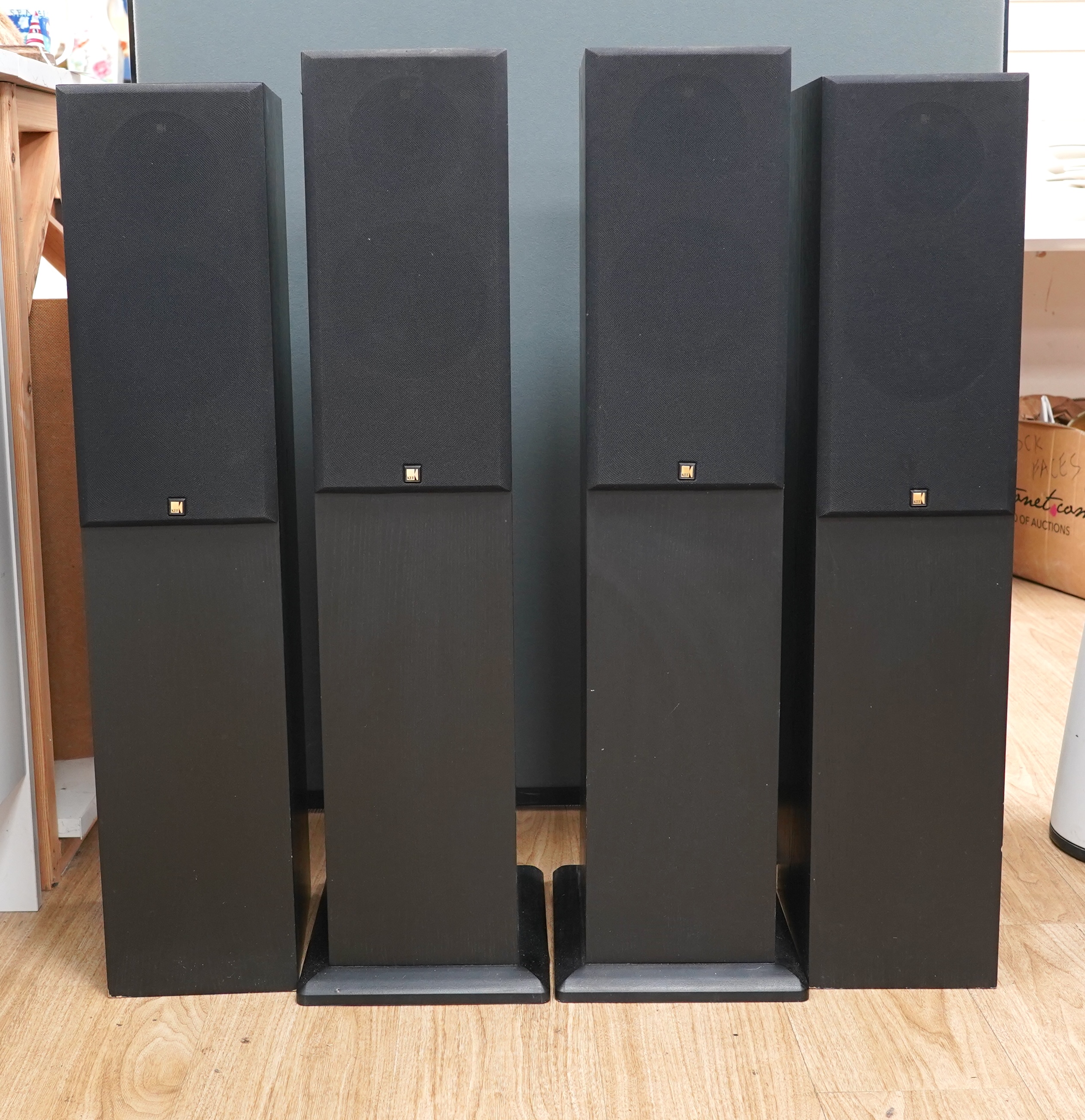Four KEF Concerto SP3309 floor standing audio speakers, tallest pair 88cm high